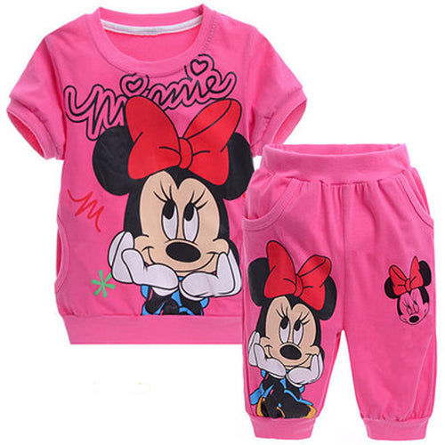 2018 hot sale Baby Girls Summer Cartoon Minnie Short Sleeve T Shirt Shorts Pants Sport Clothing Sets Children Kids Clothing sets