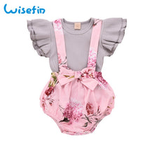 Load image into Gallery viewer, Wisefin Ruffle Sleeves Cute Girls Baby Set Summer Clothes Baby Girl Outfits Flower Toddler Girl Clothing Set 2Pcs Tops+Jumpsuits