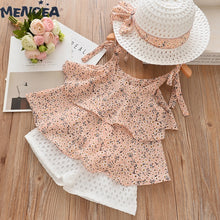 Load image into Gallery viewer, Menoea Girls Clothing Sets Summer Casual Print Kids Clothing Sets Sleeveless Chiffon T-shirt+Shorts 2PCS New Children Girls Suit