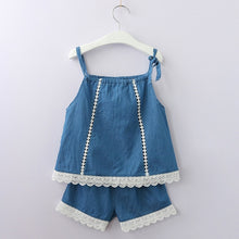 Load image into Gallery viewer, Menoea Girls Clothing Sets Summer Casual Print Kids Clothing Sets Sleeveless Chiffon T-shirt+Shorts 2PCS New Children Girls Suit