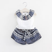 Load image into Gallery viewer, Menoea Girls Clothing Sets Summer Casual Print Kids Clothing Sets Sleeveless Chiffon T-shirt+Shorts 2PCS New Children Girls Suit