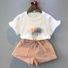 Load image into Gallery viewer, Menoea Girls Clothing Sets Summer Casual Print Kids Clothing Sets Sleeveless Chiffon T-shirt+Shorts 2PCS New Children Girls Suit