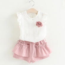Load image into Gallery viewer, Menoea Girls Clothing Sets Summer Casual Print Kids Clothing Sets Sleeveless Chiffon T-shirt+Shorts 2PCS New Children Girls Suit