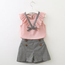 Load image into Gallery viewer, Menoea Girls Clothing Sets Summer Casual Print Kids Clothing Sets Sleeveless Chiffon T-shirt+Shorts 2PCS New Children Girls Suit