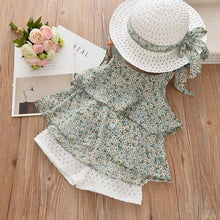 Load image into Gallery viewer, Menoea Girls Clothing Sets Summer Casual Print Kids Clothing Sets Sleeveless Chiffon T-shirt+Shorts 2PCS New Children Girls Suit
