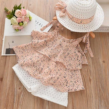 Load image into Gallery viewer, Menoea Girls Clothing Sets Summer Casual Print Kids Clothing Sets Sleeveless Chiffon T-shirt+Shorts 2PCS New Children Girls Suit