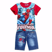 Load image into Gallery viewer, Children Boys Summer Spiderman Kids Clothing Sets Baby Kids T Shirt Jeans Shorts Toddler Boys Denim Pants Sports Clothes Set