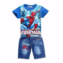 Load image into Gallery viewer, Children Boys Summer Spiderman Kids Clothing Sets Baby Kids T Shirt Jeans Shorts Toddler Boys Denim Pants Sports Clothes Set