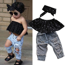 Load image into Gallery viewer, 2019 Fashion USA Toddler Baby Girls Dot Sleeveless  3pcs Tops+Hole Jeans Outfits Casual Clothes 0-3Yrs