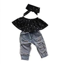 Load image into Gallery viewer, 2019 Fashion USA Toddler Baby Girls Dot Sleeveless  3pcs Tops+Hole Jeans Outfits Casual Clothes 0-3Yrs
